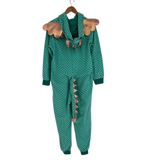 Xhilaration Dragon Onesie Pajamas Green Hooded Fantasy Costume, size M - Picture 5 of 11